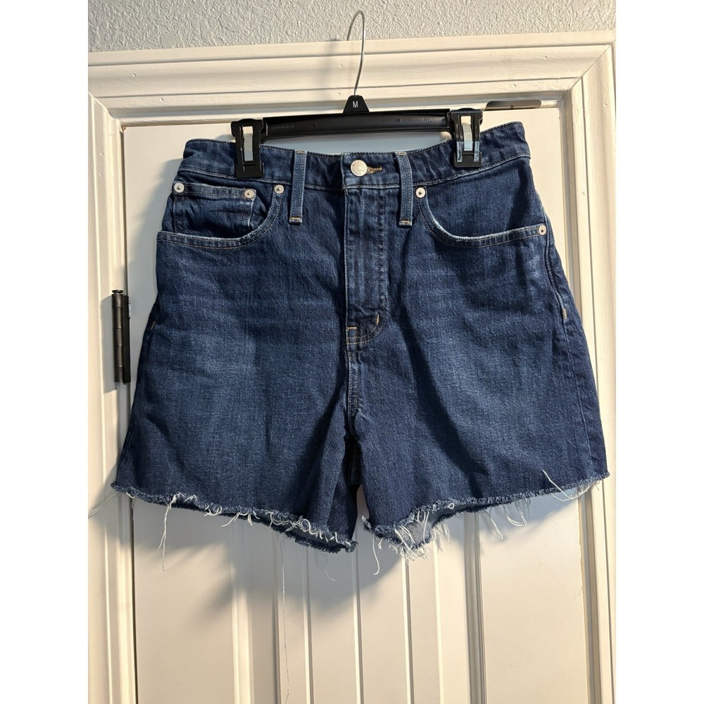 Madewell Curvy High Rise Womens Denim Shorts Size 28 Cut Off Zip Front Dark Wash